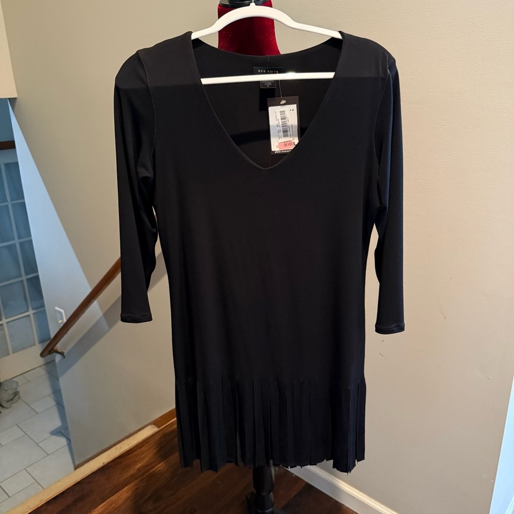 Eva Varro Black Sheath Tunic V-Neck 3/4 Sleeve